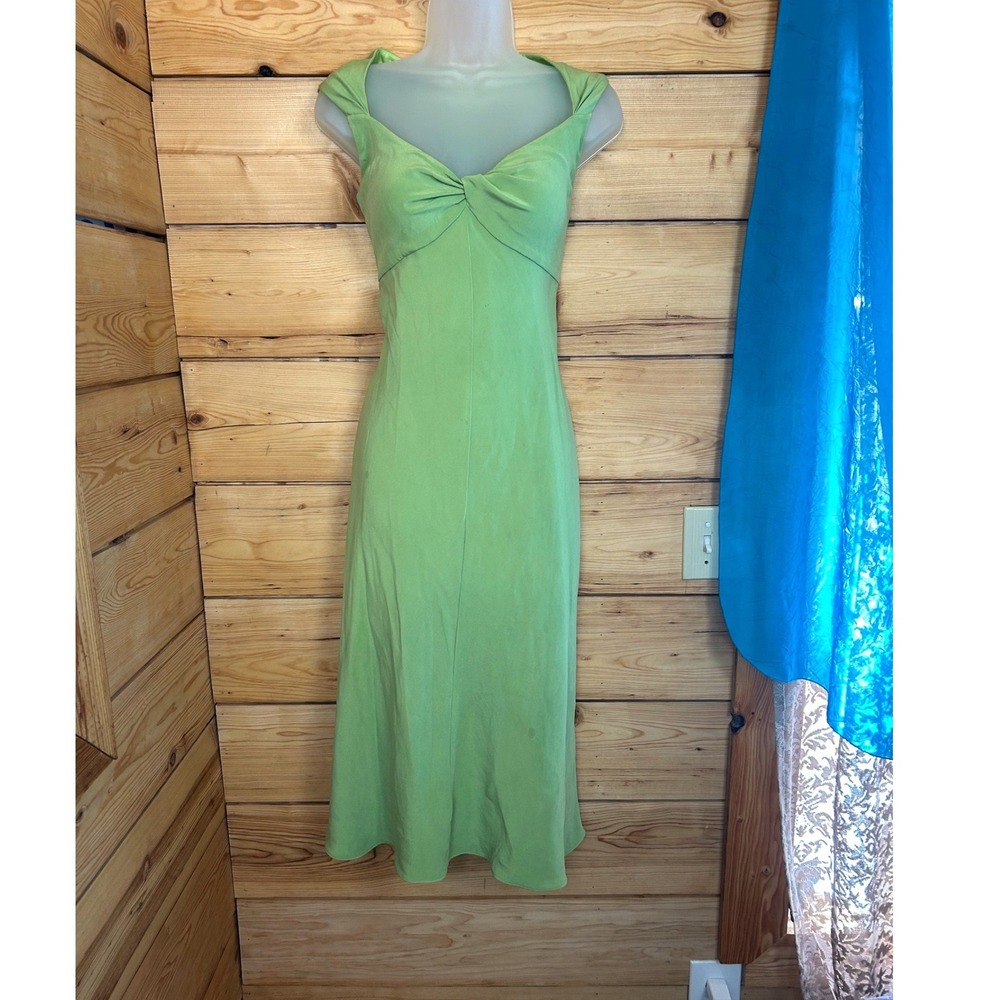 Jones New York Dress Womens 10 Lime Green 100% Silk Twisted Bust Midi Sweetheart